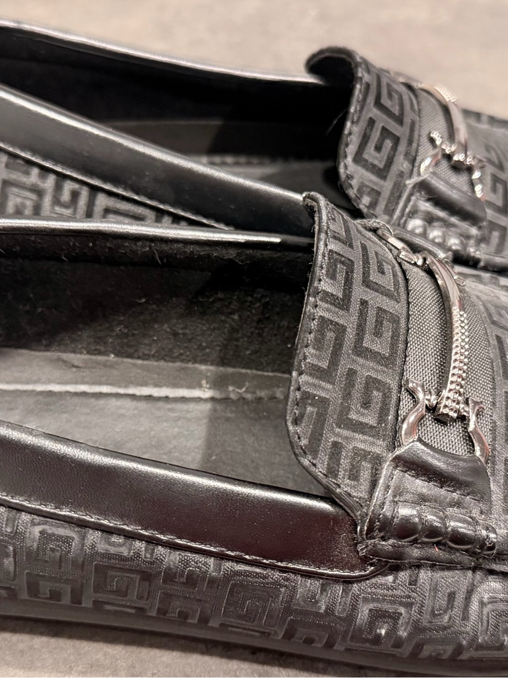 Men's Black Patterned Slip-On Loafers with Metal Bit
